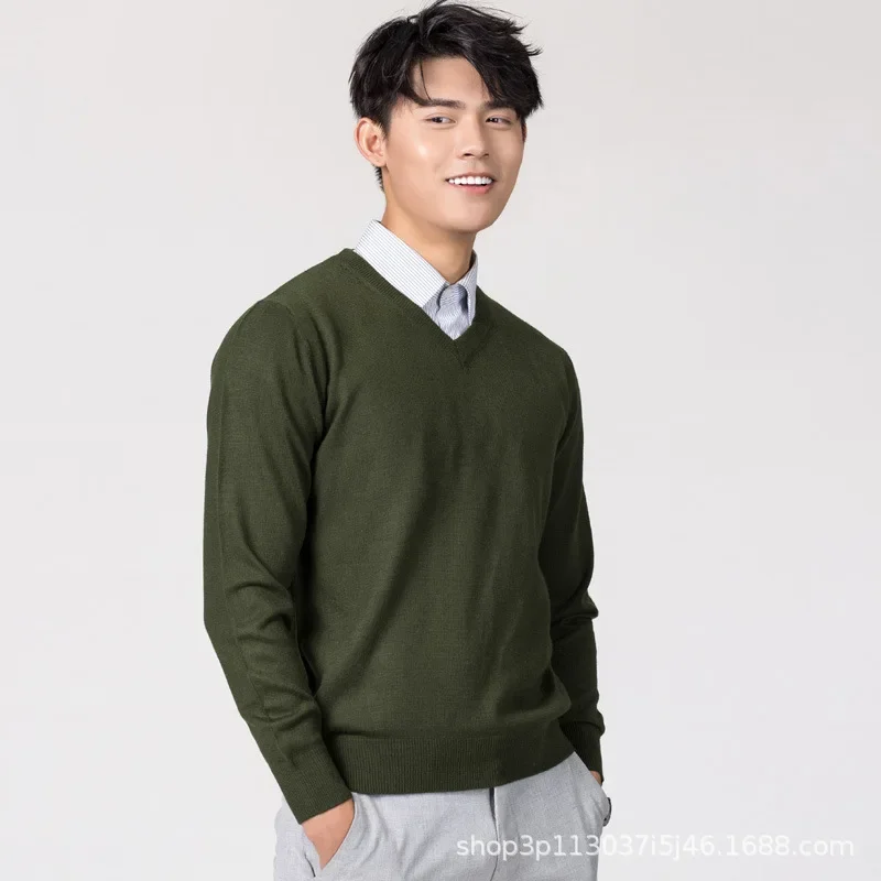 MRMT 2025 Brand New Men's Round Neck V-Neck O- Neck Pullover Wool Sweater Classic Solid Color Slim-Fit Base Plus Size Sweater 2
