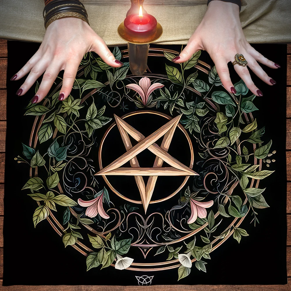 Pagan Altar Cloth with Star Pattern Vibrant Floral & Plants Vines Tarot Cloth For Divination Decor Witchcraft Oracle Cards Pads 2