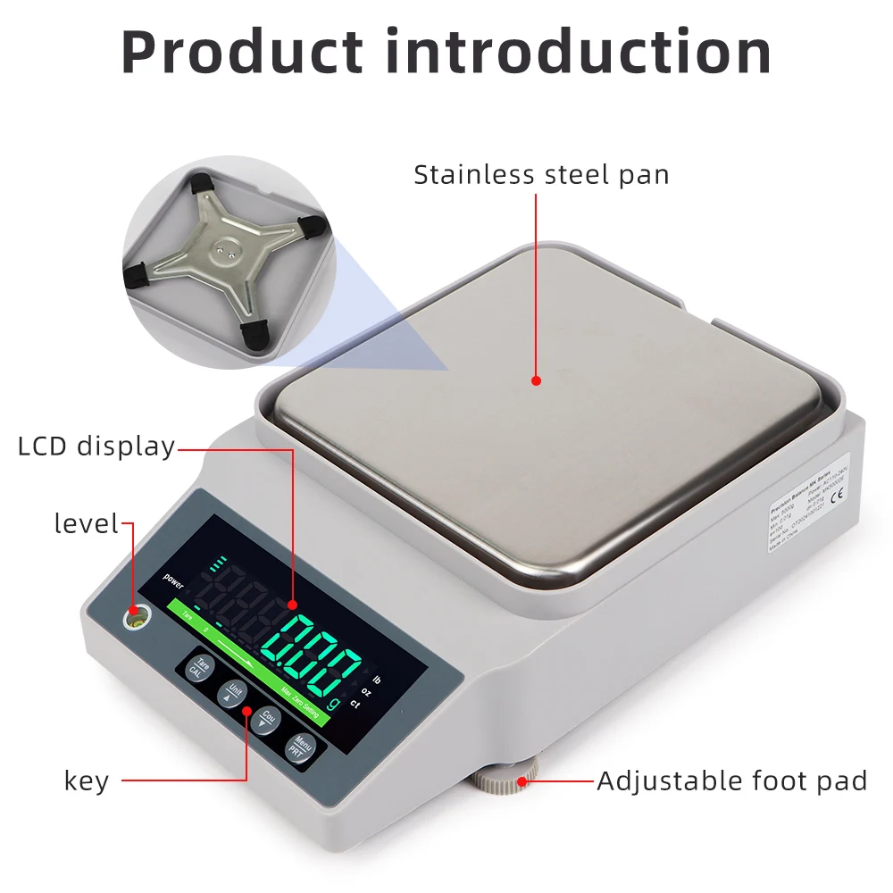 Analytical Balance 1Kg 0.01g/10Kg 0.1g/5Kg 0.01g Electronic Balance Scale LCD High-precision Household Kitchen Scale EU Plug