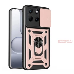 Magnetic Slide Camera Phone Case with Ring Stand Holder - Shockproof Cover - Motorola Edge 70 Fusion (Rose Gold)