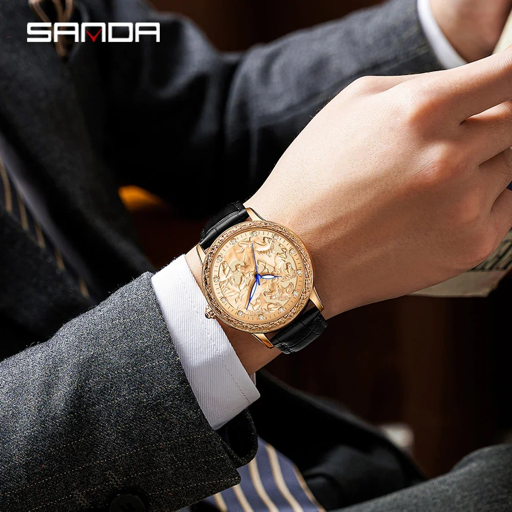 SANDA Sport Men Watch Top Brand Luxury Military Genuine Leather Waterproof Male Clock Business Original Quartz Wristwatch 7012