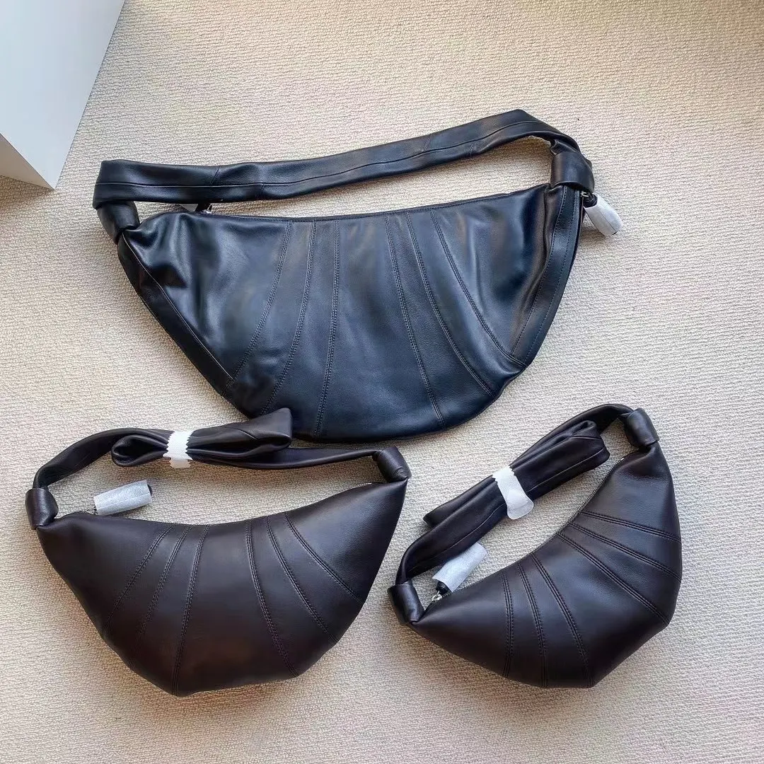 Unisex lambskin solid color fashion all-match large-capacity messenger croissant bag croissant bag