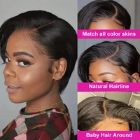 Perruque coupe lutin droite dentelle transparente cheveux humains 13 × 4 perruques de cheveux humains perruque courte Bob pour femme noire Babyhair naissance des cheveux naturelle 2