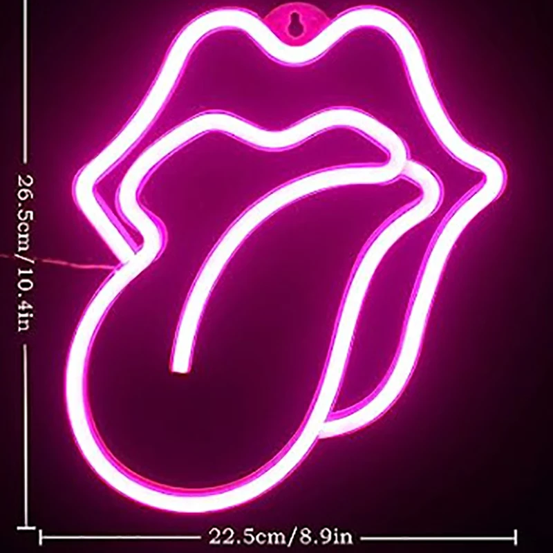 Mouth tongue Neon Light Sign LED Sexy Lips Lamp Decoration Table Room Shop Wall Party Gift USB & Battery Case Powered 4