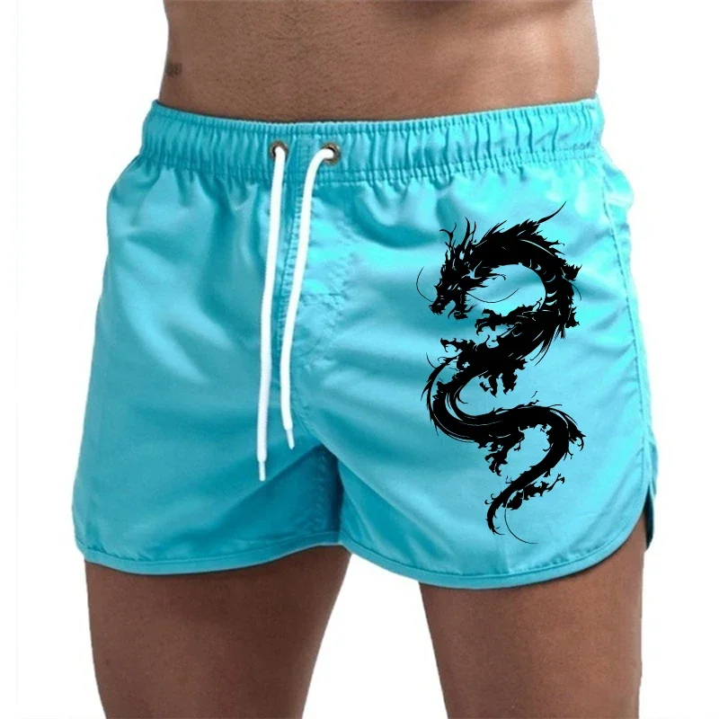 Mens Chinese Dragon Printed Beach Shorts