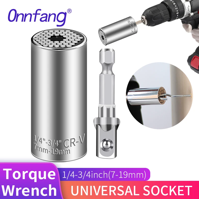 

Onnfang 7-19mm Universal Torque Wrench Head Set Socket Sleeve Power Drill Ratchet Bushing Spanner Key Magic Multi Hand Tools