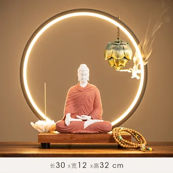 🪷 Sakyamuni Buddha Statue with Ceramic Lamp & Incense Holder – Circle of Light Décor 1