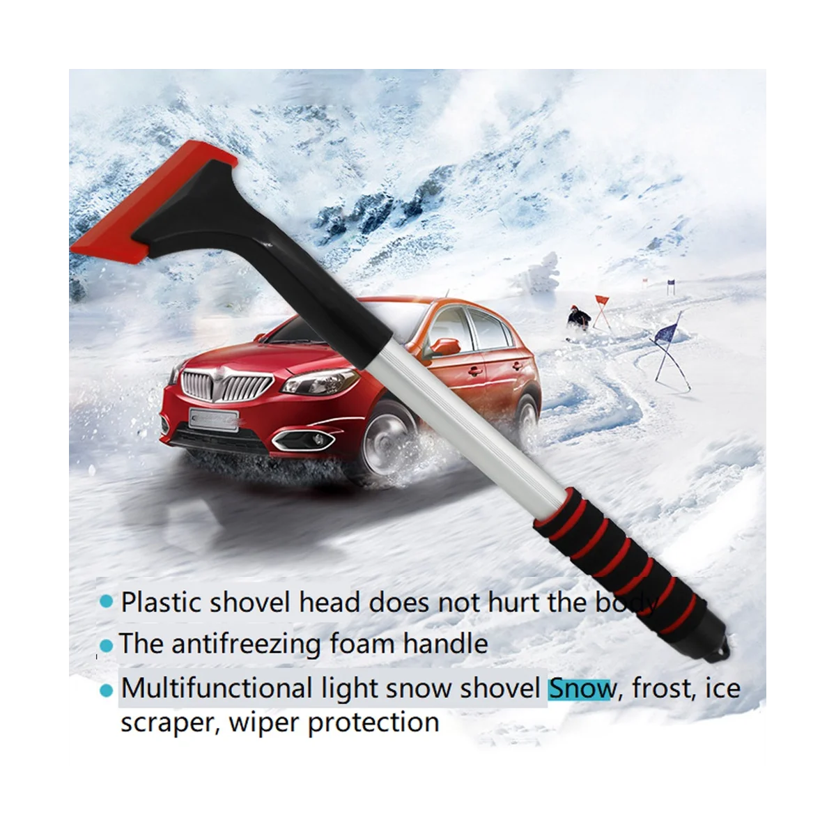 

Extendable Ice Scraper Snow Brush Detachable Snow Removal Tool with Foam Handle 360° Pivoting Brush Head Snow Scraper B