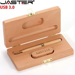 Free Custom Logo USB 3.0 flash drive Ballpoint Pen Case Memory Stick High Speed Pen Drive Wooden box Photography 32GB 64GB 128GB