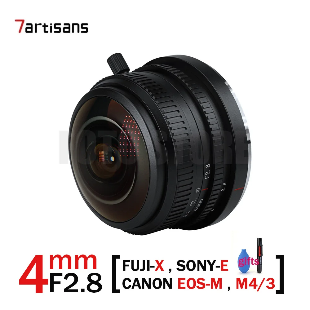 7 Artigiani 4Mm F2.8 Obiettivo Fisheye Obiettivo Grandangolare Uav A 225 ° Per Fotocamera Canon Ef-M Sony E Fuji Xf M4/3 Mount
