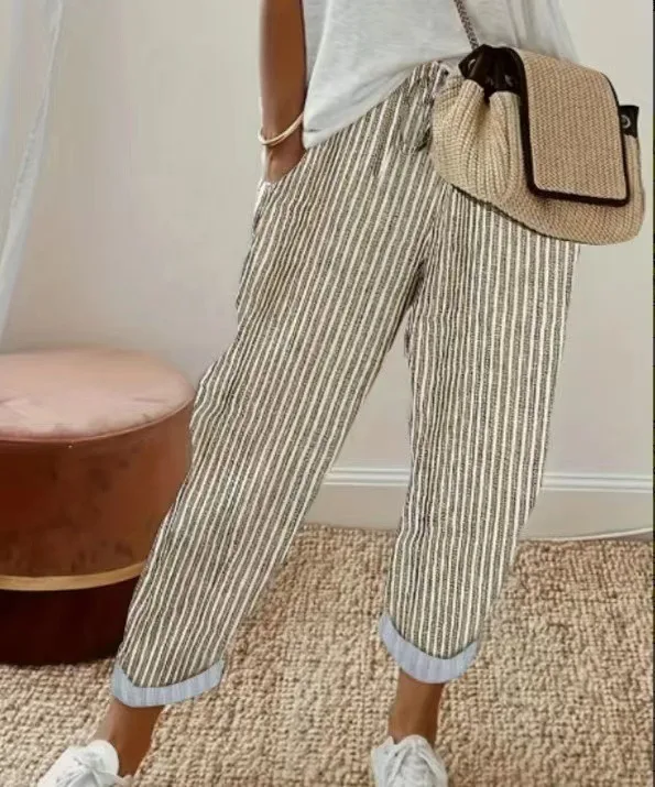 2026 spring and summer hot fashion Japanese and Korean casual loose striped drawstring elastic waist casual pants 6