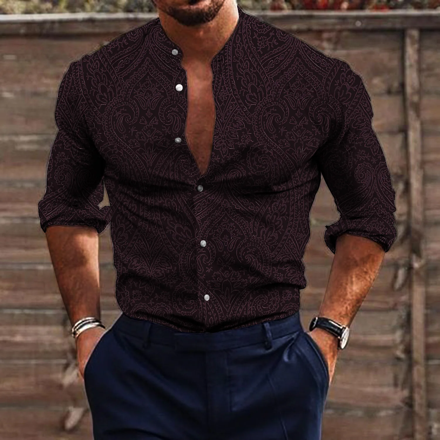 

Рубашка мужская оверсайз с длинным рукавом, модная повседневная с принтом тотем, клубный кардиган, блузка, осень