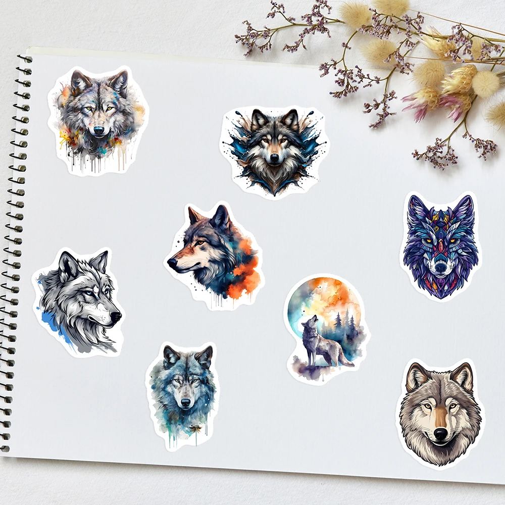 Cool Wolf Art Stickers Kids Aesthetic DIY Gift Toy Waterproof Decal for Scrapbook Junk Journals Laptop Luggage Bottle Decorative Decorative Stickers Adhesive Stickers Animal Stickers
