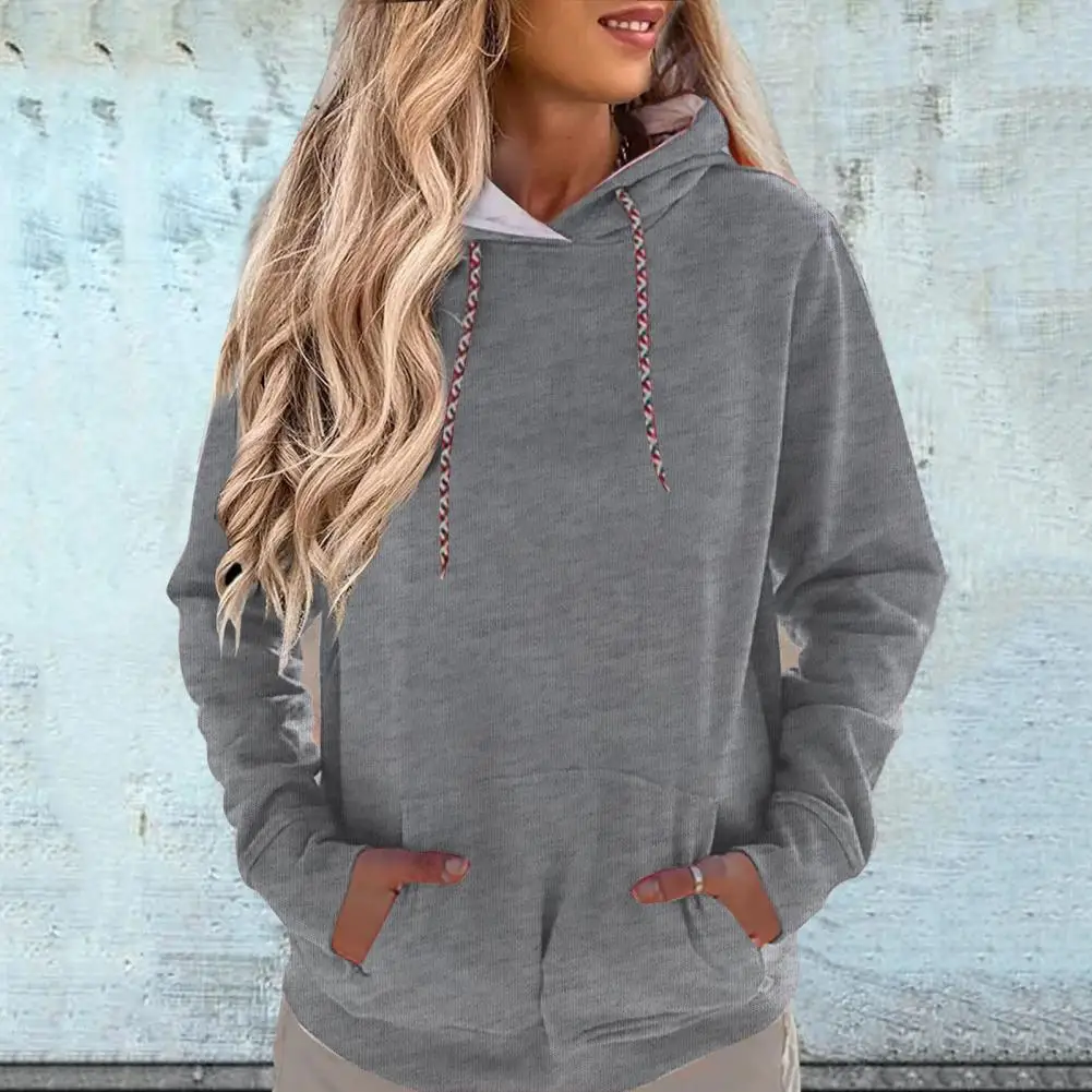 

Elastic Cuff Women Hoodie Thick Women Hoodie Cozy Women's Hoodie Stylish Drawstring Big Patch Pocket Soft Warmth for Fall Winter