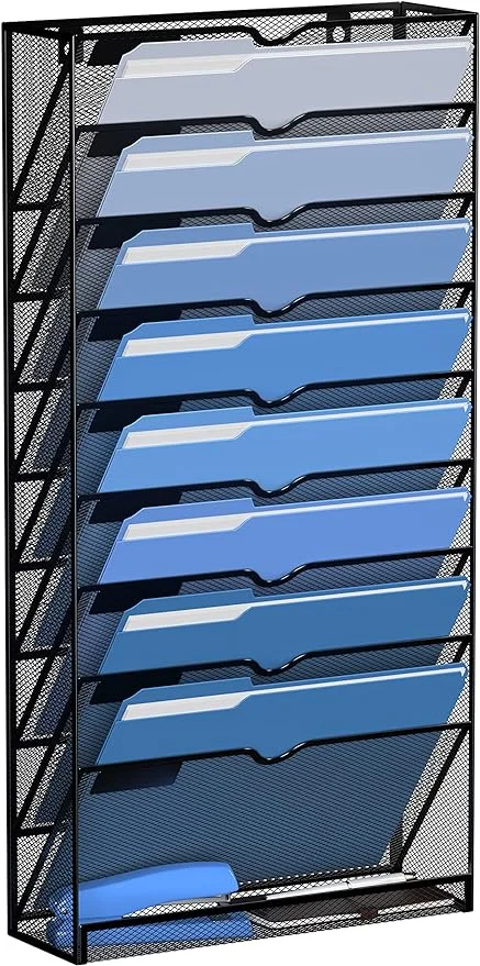 Wall File Holder 10 Tier Hanging Wall File Organizer for Papers Mails Folders Clipboard Magazine Organization Mesh Metal