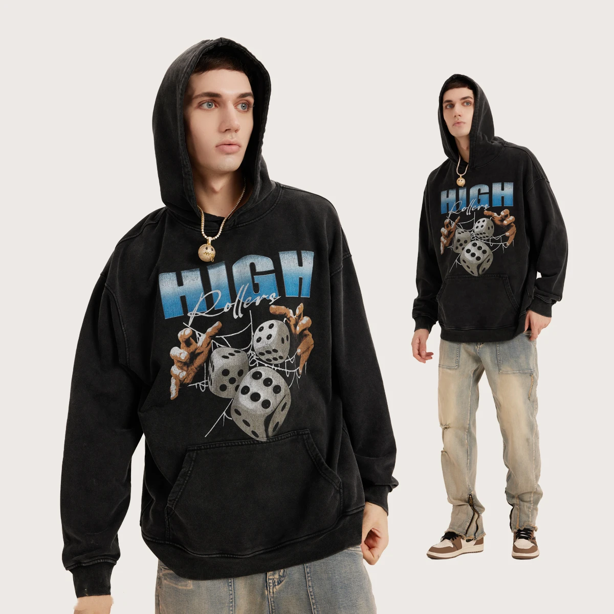 

Hip Hop Leader Officiel Store Hoodie HP High Street Dice Printing Oversize Sweatshirts Men Street Fashion Dice Promo Hoodies