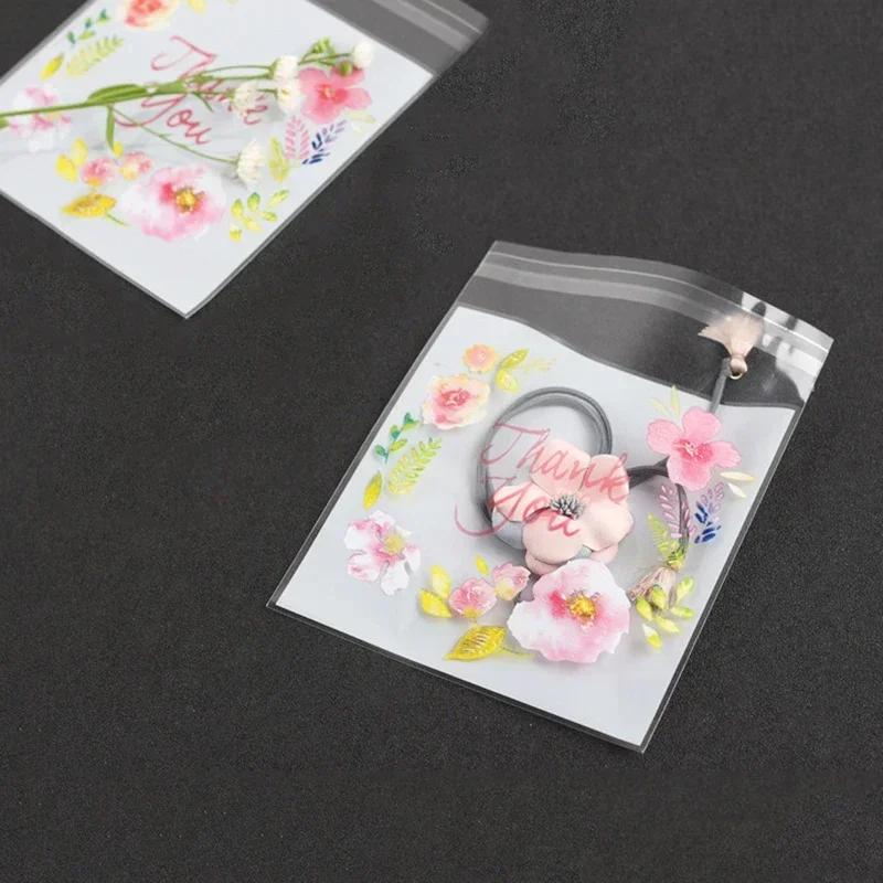 Self Adhesive Bags 100pcs/lot Plastic Bags Thank you Flower Self-Adhesive Bags for Homemade Cookie Party Gifts Bag DIY Jewelry Packaging Bag