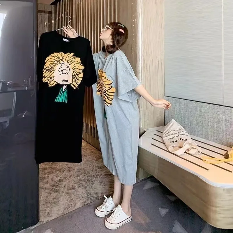 

Big Add Large Size Short-Sleeve Casual Women Summer Loose T Shirt Dress Fat Lady Female Clothing Oversize short 150kg Dresses