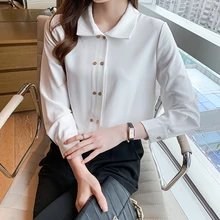 

Solid White Women Tops Shirt Buttons Up Chic Satin Silky Turn Down Neck Long Sleeve Top Female Dropshipping 2022 Spring Summer