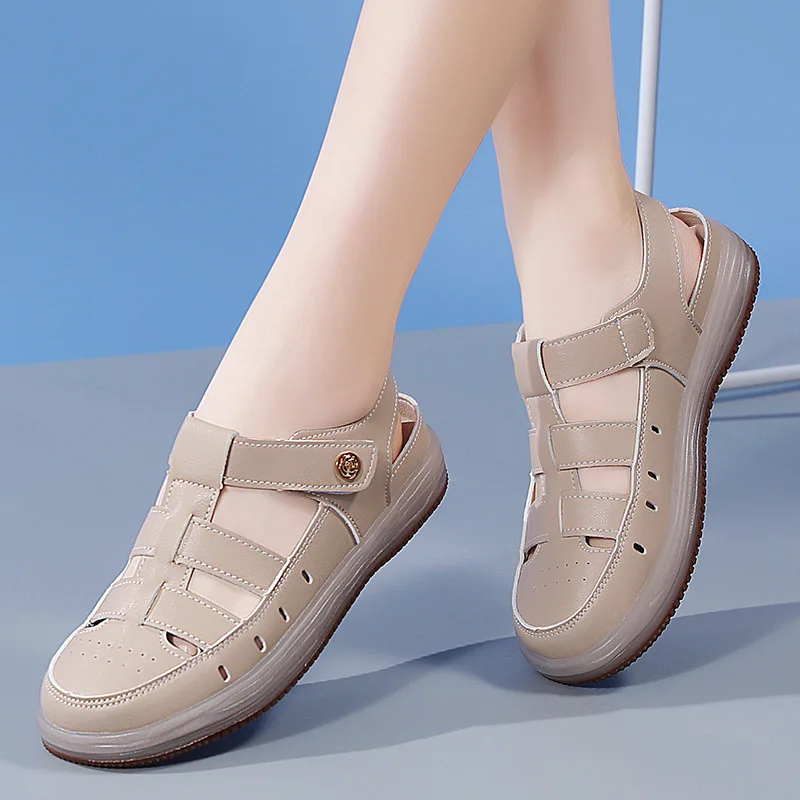 Women's Sandals Summer 2024 Beach Casual Colorful antiskid Soft Breathable Genuine leather Flat sandals Platform Women's Shoes