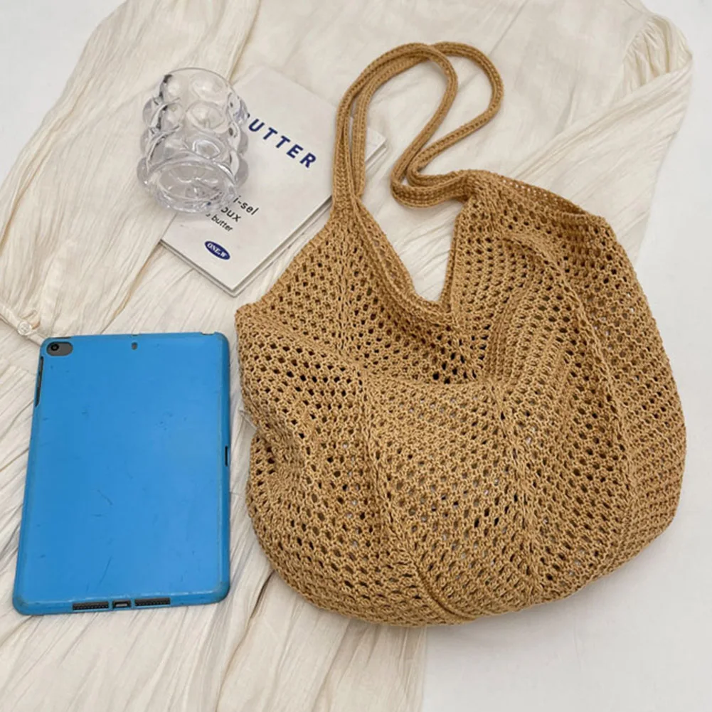 Summer Tote Bags for Women Raffia Knitting Straw Woven Shoulder Bag 2024 Rattan Large Casual Crochet Shopping Bag Ladies Handbag