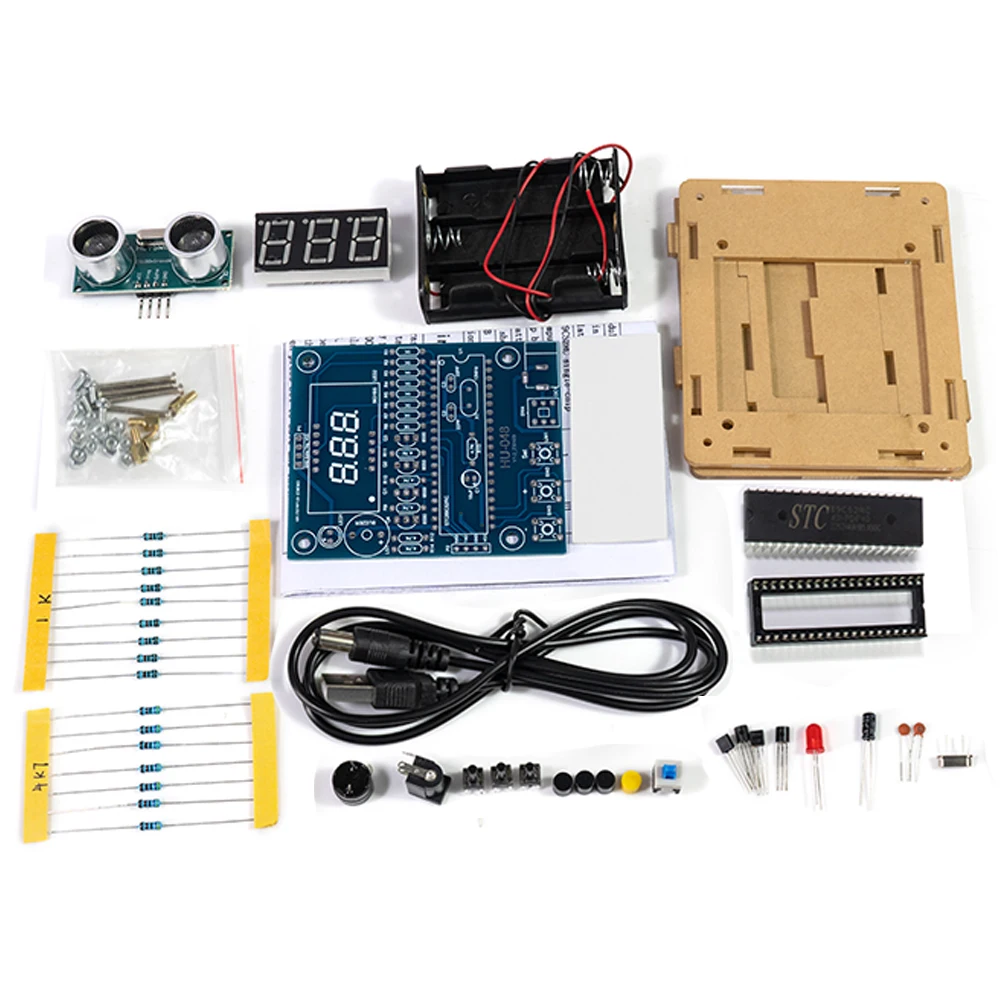 Ultrasonic Ranging Electronic Kit, STC com LED, medição de distância 0-4m, Radar Alarme, projeto de solda DIY, prática de solda