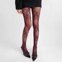 1 Piece Women 4 Colors Black White Wine Khaki Floral Romantic Hollow Out Lady Sexy Fashion Fishnet Tight Pantyhose - Image 5