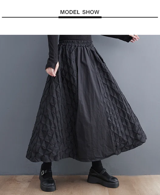 Midi Skirt Plus Size High Waisted Skirt Quilt Leosoxs Women 2024