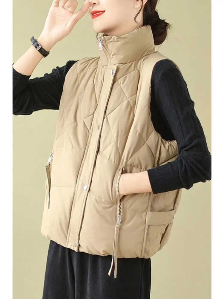 

Women's Outwear Vest 2023 Autumn And Winter Casual Loose Versatile Sleeveless Standing Collar Single Breasted Down Cotton Coat