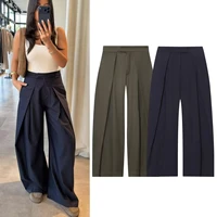 Women's Long Pants 2025 Autumn New Arrivals Military Green Pleated Loose Wide-Leg Pants Casual Fashion Stylish and Versatile