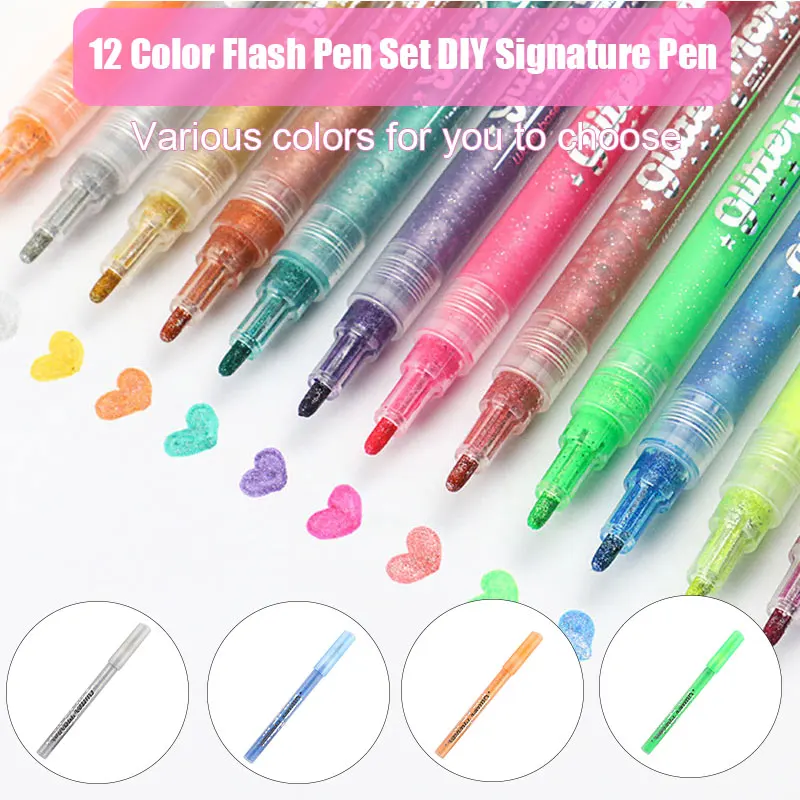 STA 1152 Glitter Marker Pens 12 Color for DIY Photo Album Artist Drawing