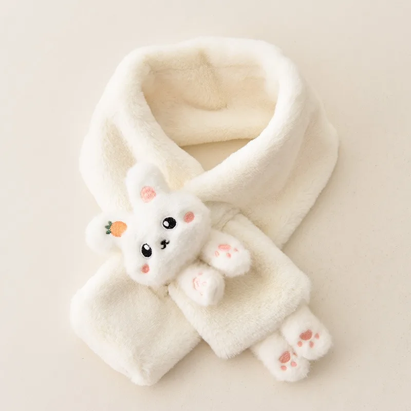 Baby Scarf Boys Girls Winter Scarfs Thick Plush Cross Children's Baby Bib Cute Cartoon Rabbit Faux Fur Neck Protection Warm Shawl baby scarf