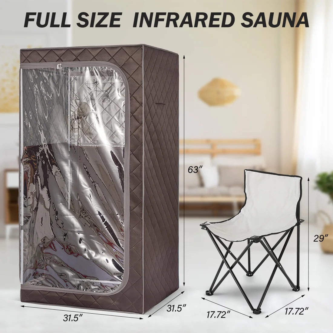 Portable Infrared Sauna Home Spa Detox Therapy with Upgrade Reinforced Chair Whole Front Clear Window L31.5 x W31.5 x H63 3