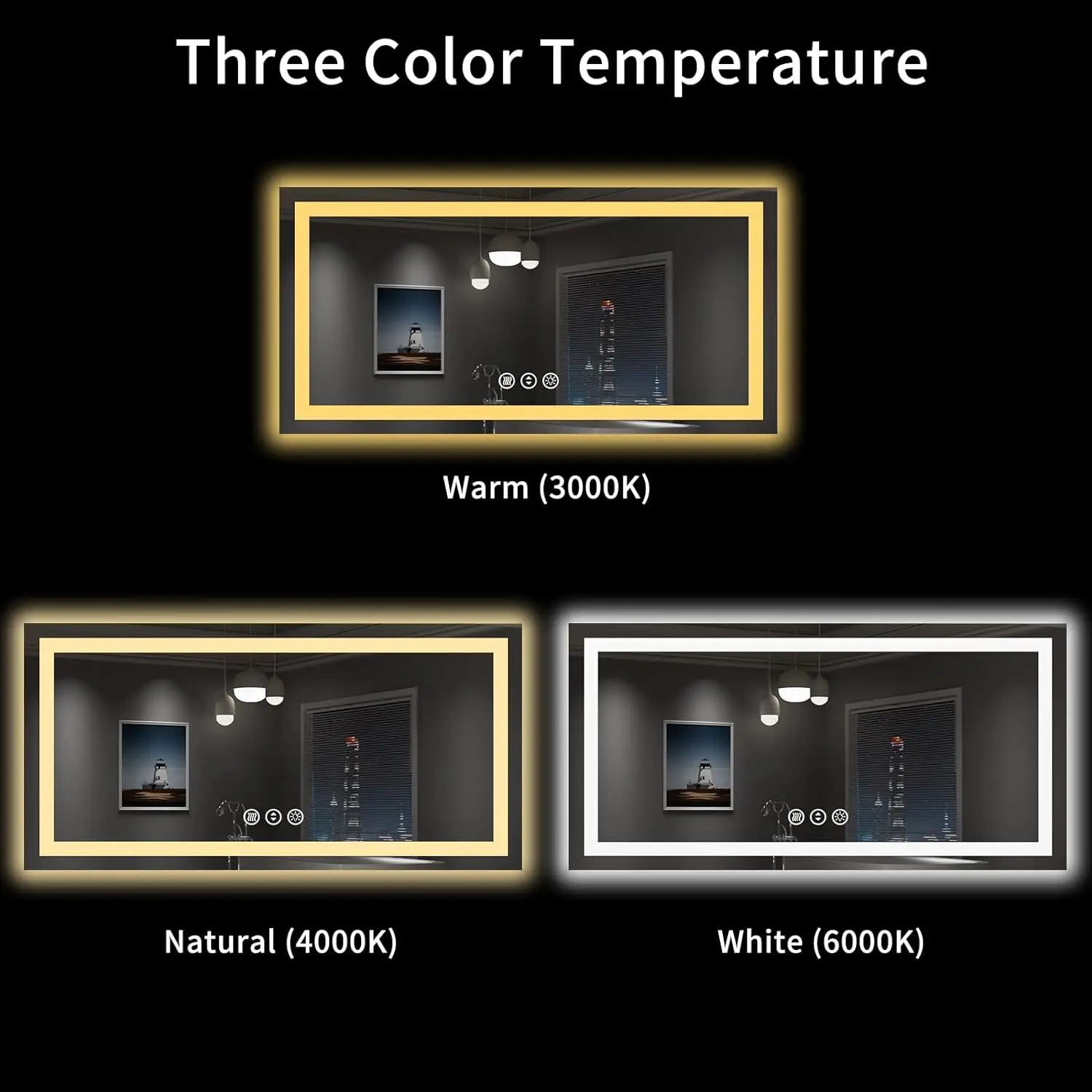 Bathroom Mirror with Lights Anti-Fog Dimmable Backlit  Front Lit Lighted Bathroom Vanity Mirror for Wall Shatter-Proof Memory