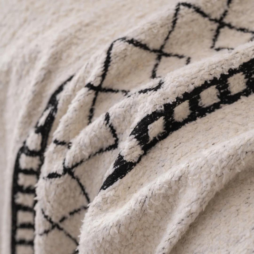 1pc Bamboo Style Fluffy Warm Sofa Towel with Tassels, Sofa Cover Blanket for Living Room - Cozy Throw Blanket for Couches 2