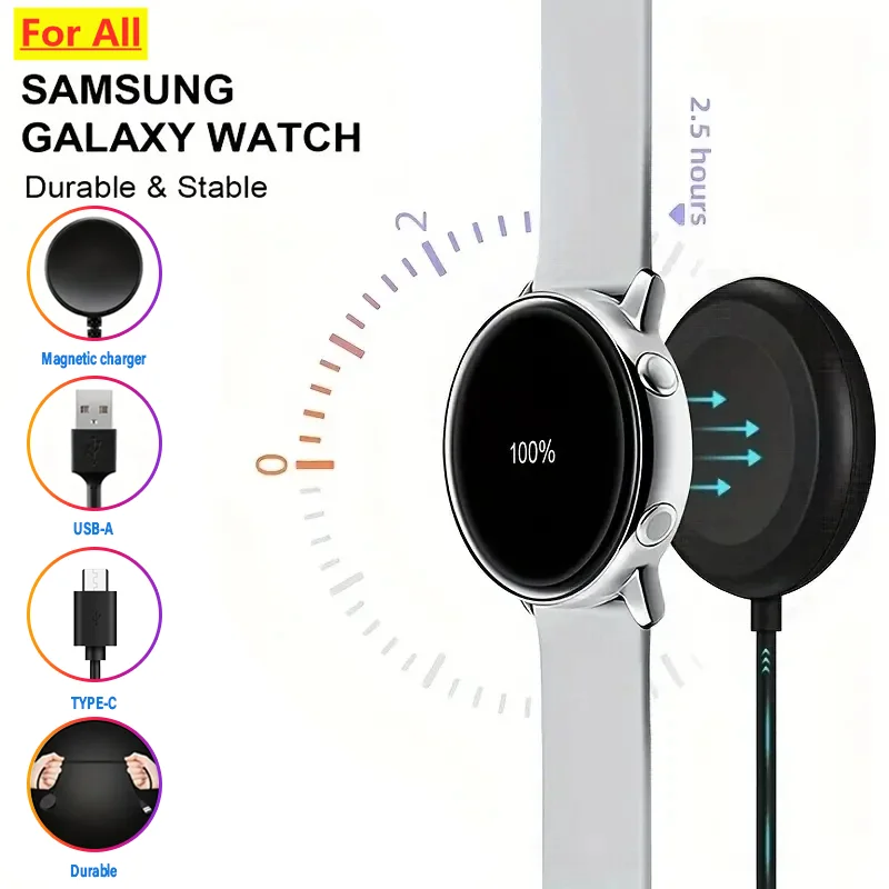 Wireless Charger Watch Wireless Charger For Samsung Galaxy Watch 3 4 5 6 7 8 Pro Active 2 Portable USB Type C PD Fast Charging Dock Station