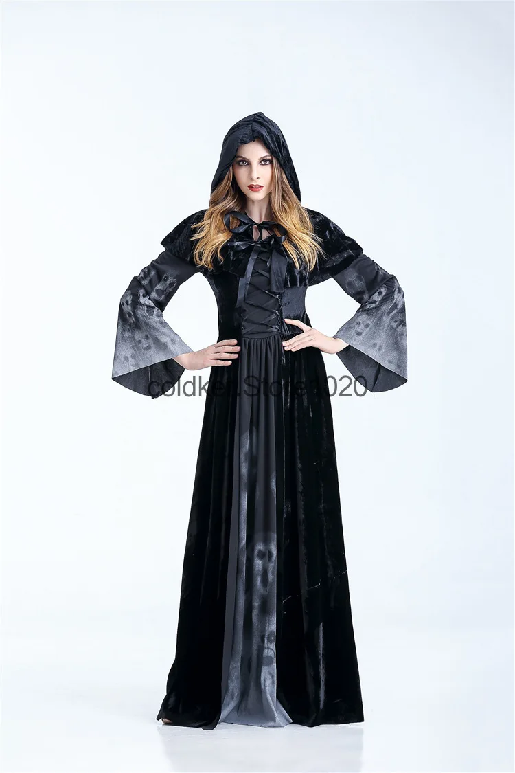 

Halloween Costume Wicca Witch Dress Women Adult Plus Size Scary Cosplay Gothic New Wizard Halloween Costumes for Women