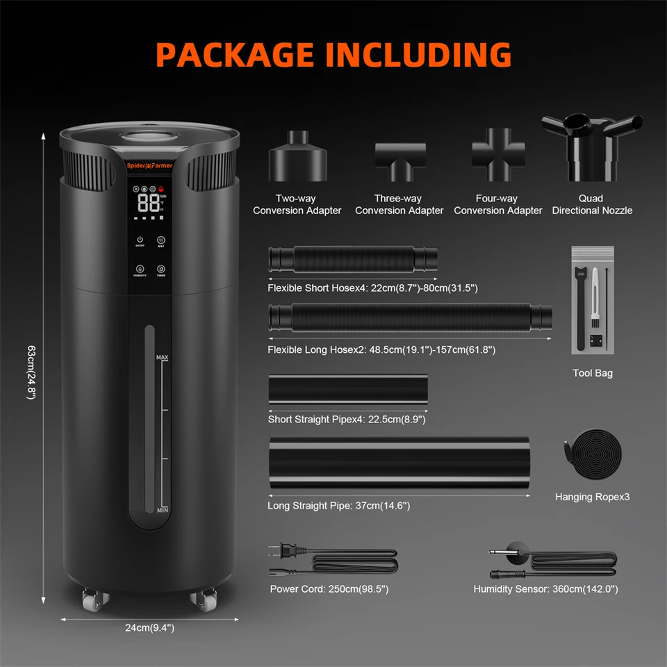 6L Cool Mist Humidifier For Plants Umidificatore Spider Farmer 16L Nebbia Fredda - Per Coltivazione Indoor, Serre E Ambienti Domestici Deumidificatore Ambiente - Foto 2