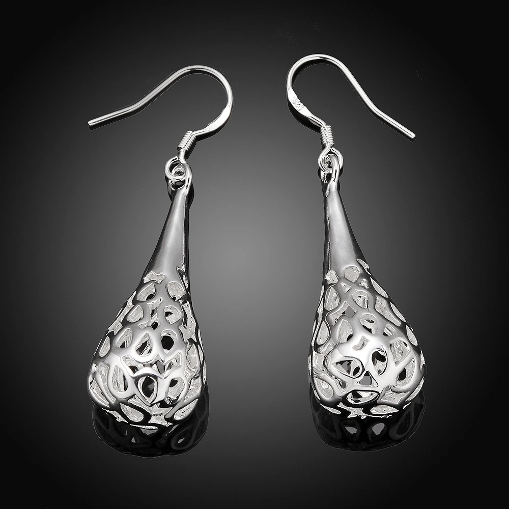925 Sterling Silver Drop Earrings for Women Jewelry Hollow Water Drop Shape Christmas Gifts Dome Teardrop Earrings