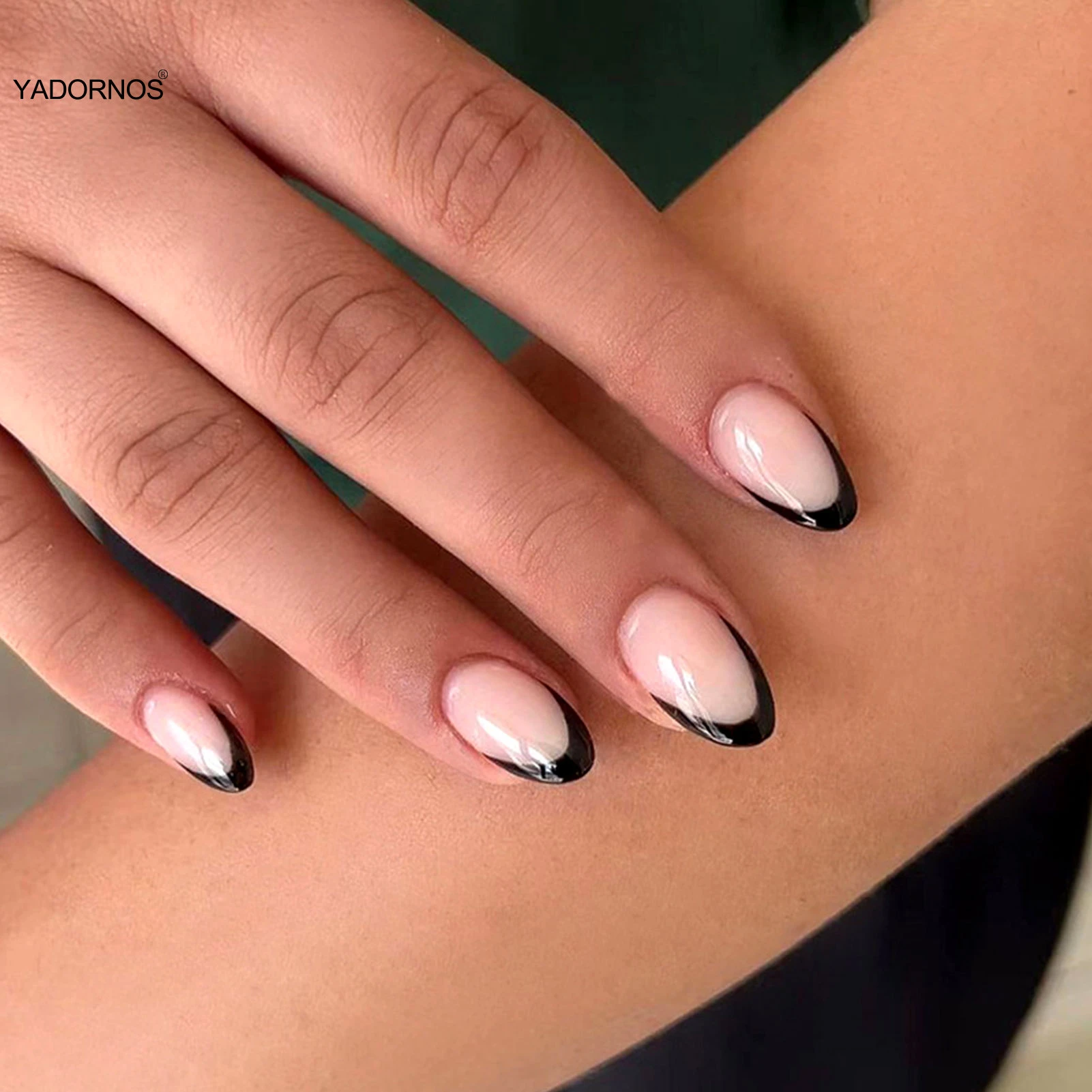 Uñas postizas ovaladas francesas para niñas, 24 uds, diseño de borde negro,  Color Nude, usable, presionar en las puntas de las uñas, cobertura  completa, uñas acrílicas cortas| | - AliExpress