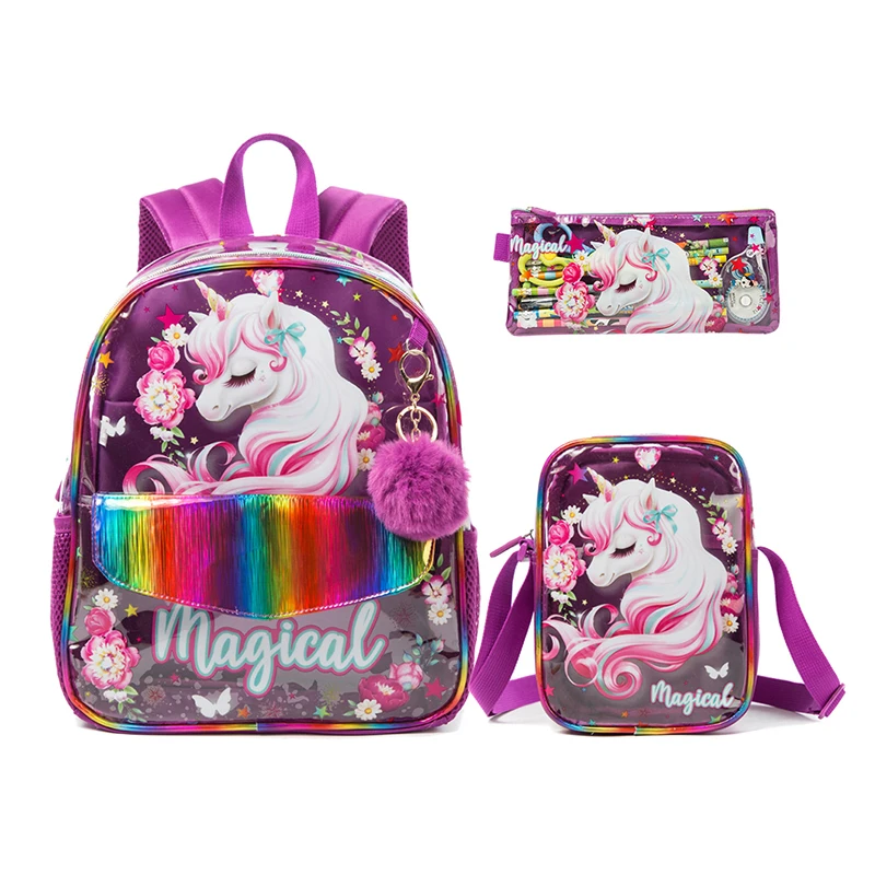 

Kids Unicorn Clear Backpack for Girls PVC Transparent 16" School Bags with Lunch Box Pencil Case Child School Backpack Book Bag