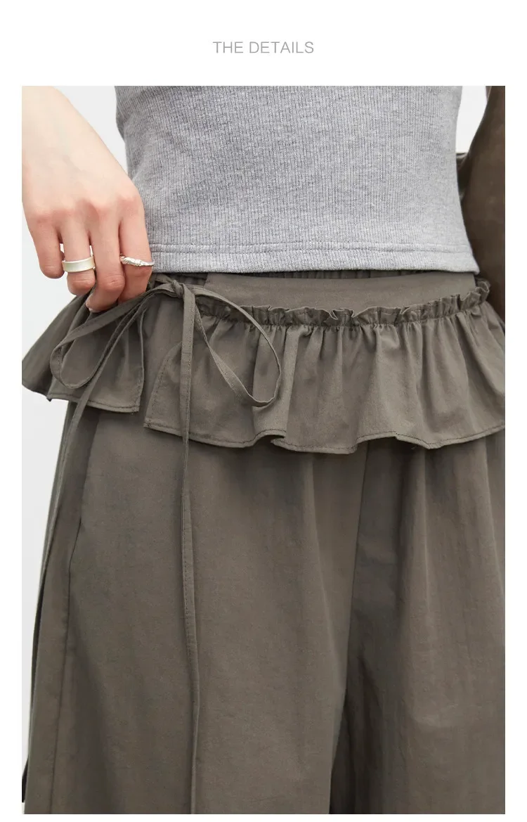 Wijde broek voor dames effen met elastische taille lounge broek_voghion.com
