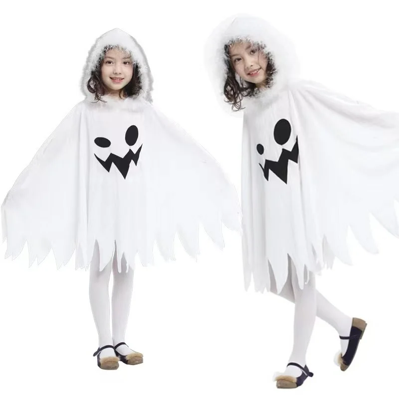 

Halloween Cosplay Costume Witch Costume Children's White Ghost Cloak Ghost Clothes Playful Elf Cloak Halloween Party Cloak