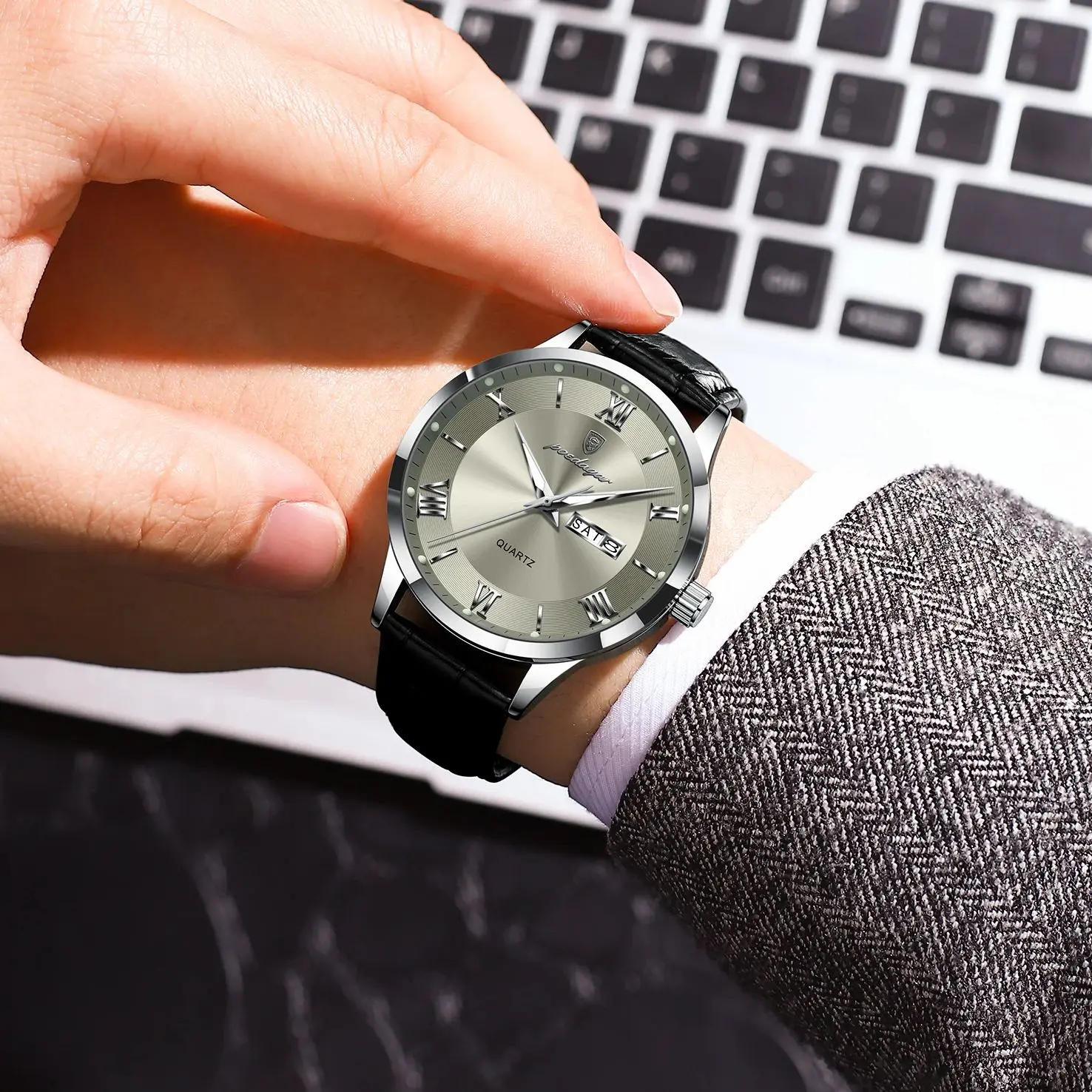 ساعة فاخرة للرجل العسكرية الرياضة جلد الرجال ساعة...