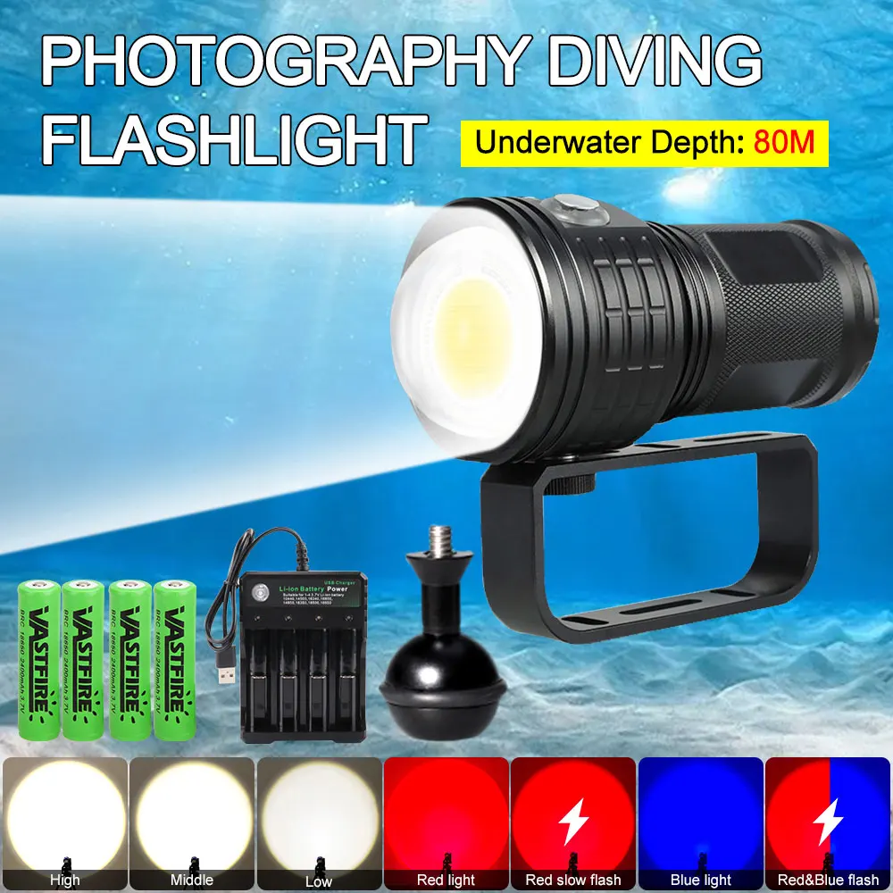 10000 Lumens LED Diving Flashlight Underwater lantern Lighting 100m Waterproof Tactical Torch For Photography Video Fill Lights