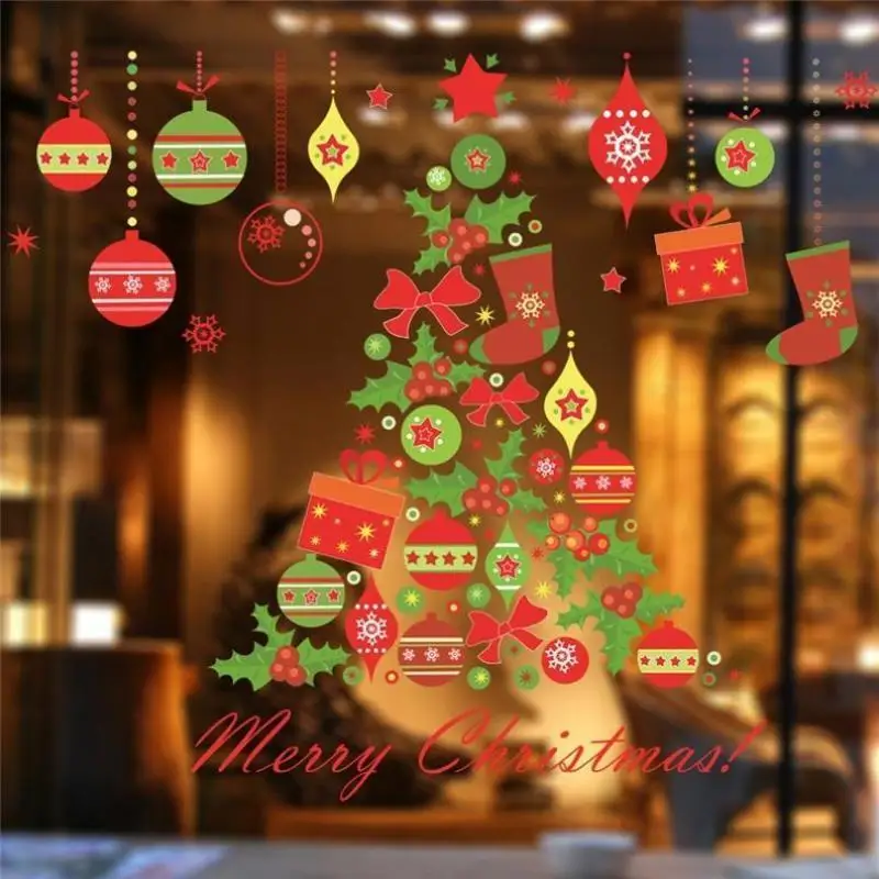 Creative Christmas Wall Stickers Christmas Tree Wind Chime Window Self-adhesive Glass Stickers DIY Home Christmas Decorations