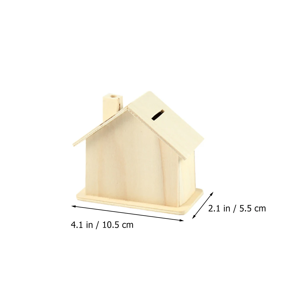 5pcs Unfinished Wooden Piggy Banks Kids DIY Coin Bank Change Container Handmade DIY White Embryo Small House Deposit Can 2