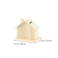 5pcs Unfinished Wooden Piggy Banks Kids DIY Coin Bank Change Container Handmade DIY White Embryo Small House Deposit Can 2