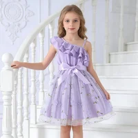 Robes pour filles style anglais, à bretelles asymétriques à volants, jupe trapèze, vêtements d'été tendance pour enfants, pour fêtes 1