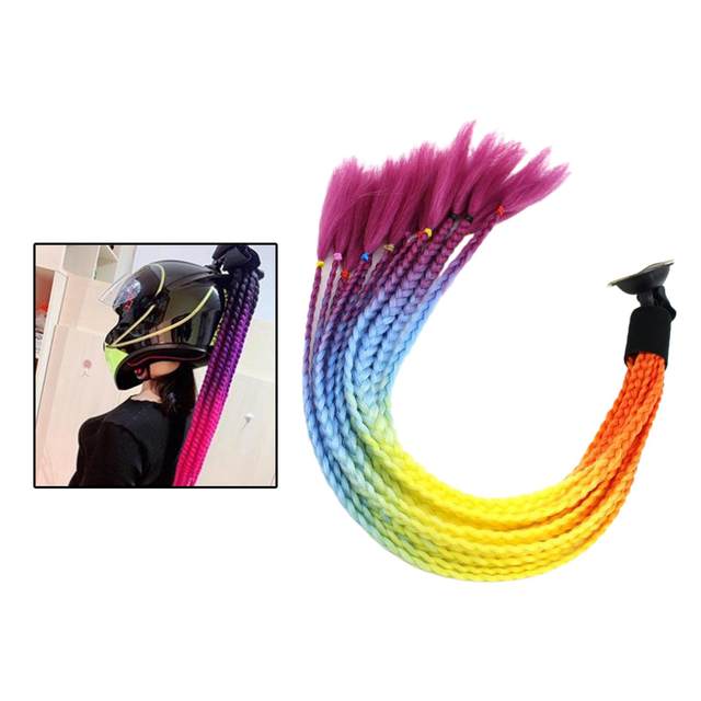 Female Motocross Helmet Pigtail Braids Curly Wig Hair Helmet Braid Punk 55cm